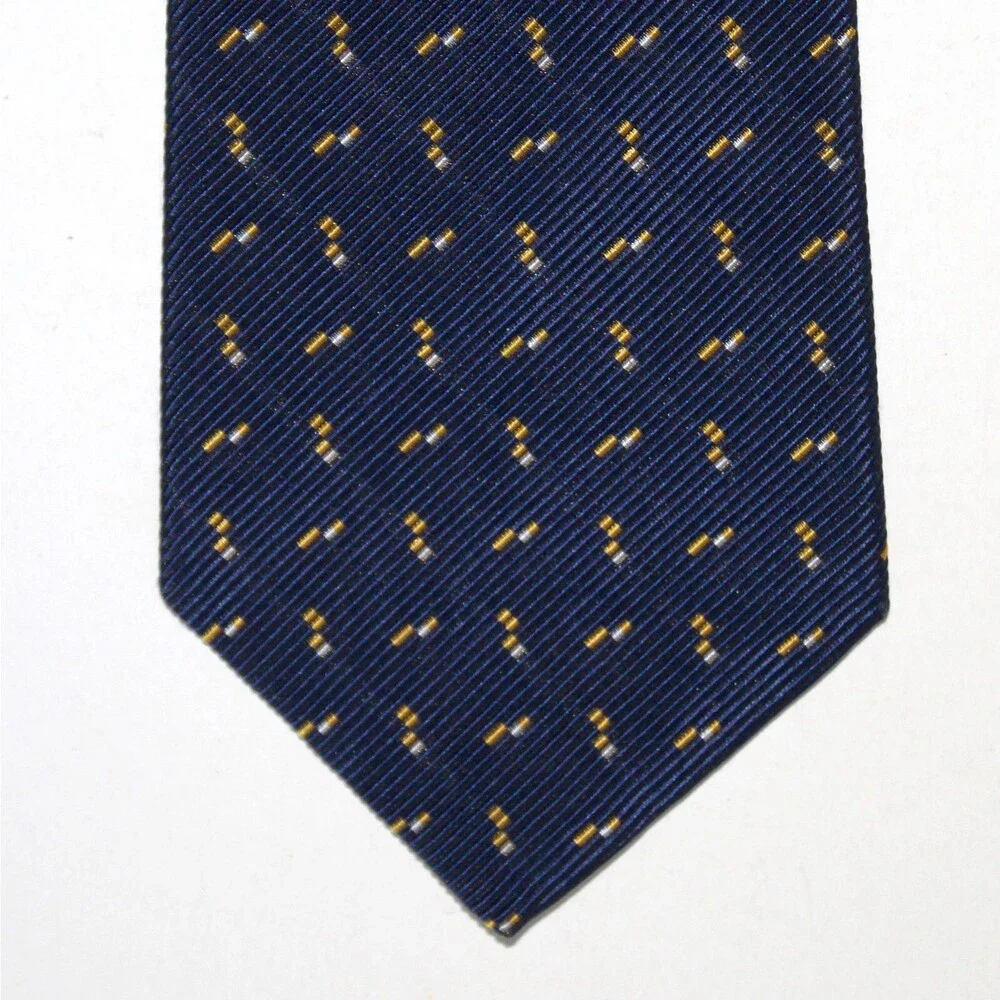 Ralph Lauren Necktie blue yellow USA hand finished cotton silk ribbed